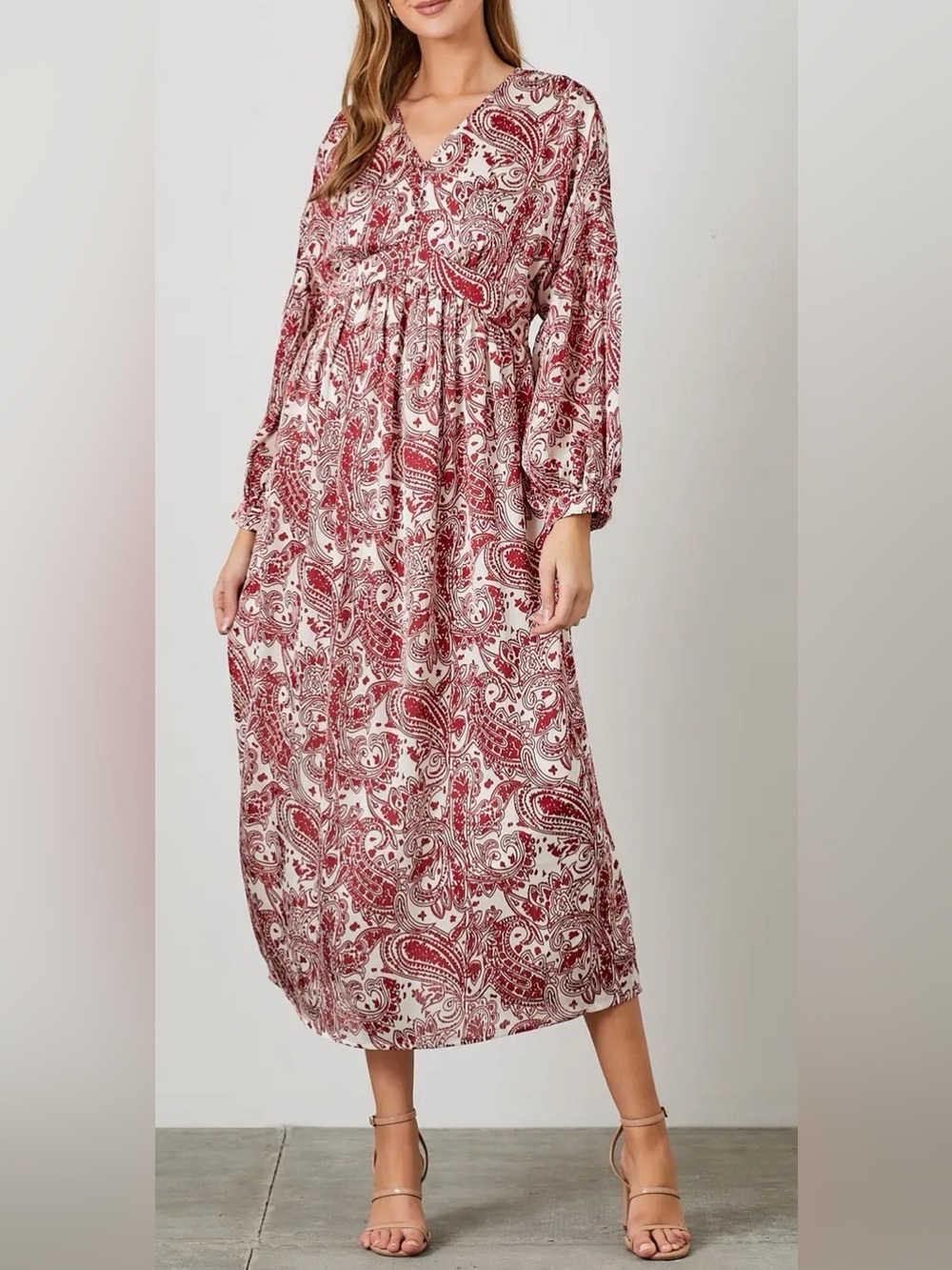 Polagram Red and White Paisley Midi Dress